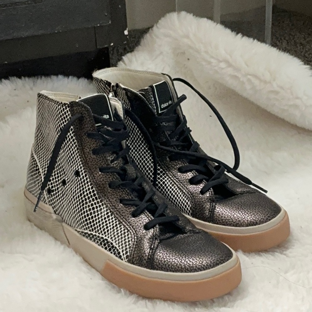Dolce Vita Black and Silver High-Top Sneakers